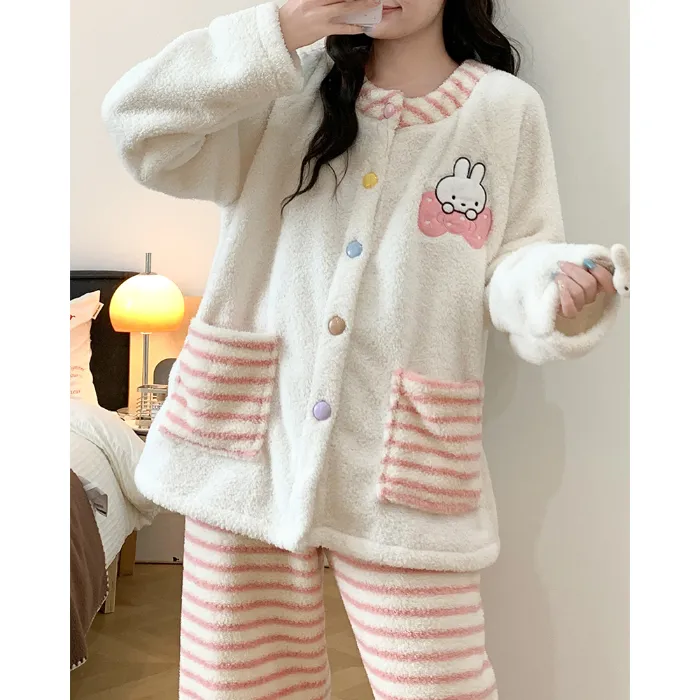 9285-2# Nouvelle collection hiver pyjama femme épais velours de Milan gilet col rond ensemble tenue d'intérieur douce 280 grammes · Grossiste · OEM · Mondial - Detail 3
