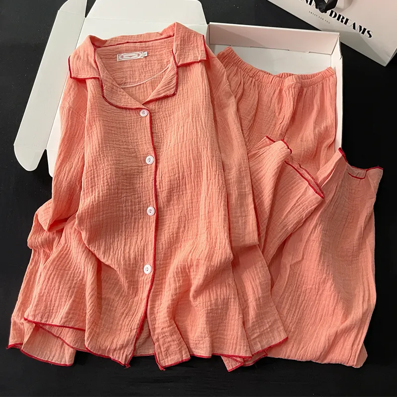Xinyi Musim Gugur Baru Bubble Cotton Kasa Piama Wanita Lengan Panjang Cardigan Katun Murni Katun Penuh Polos Pakaian Rumah · Grosir · OEM · Pengiriman Global