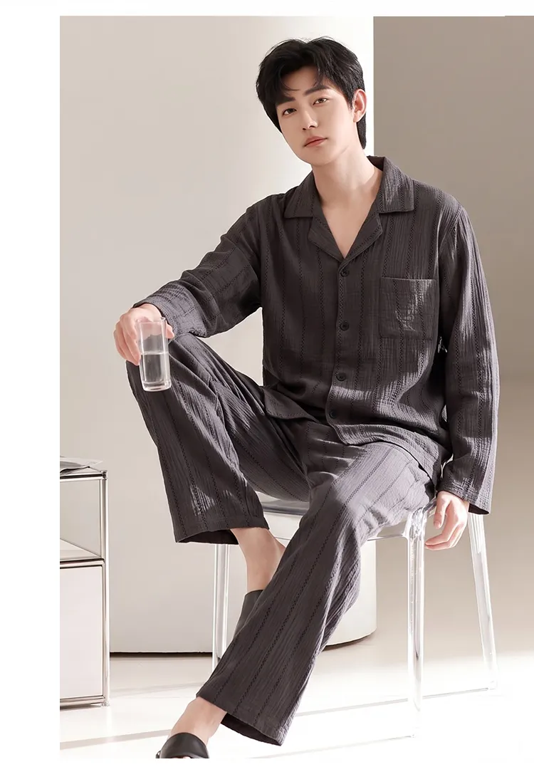 파자마 남성 면사 오픈 카라 남성복 투피스 롱 세트 L-3XL 네 가지 사이즈 · 도매 · OEM · 전 세계 배송 - Detail 9