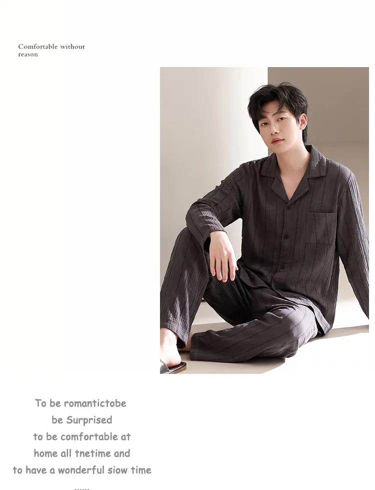파자마 남성 면사 오픈 카라 남성복 투피스 롱 세트 L-3XL 네 가지 사이즈 · 도매 · OEM · 전 세계 배송 - Detail 5