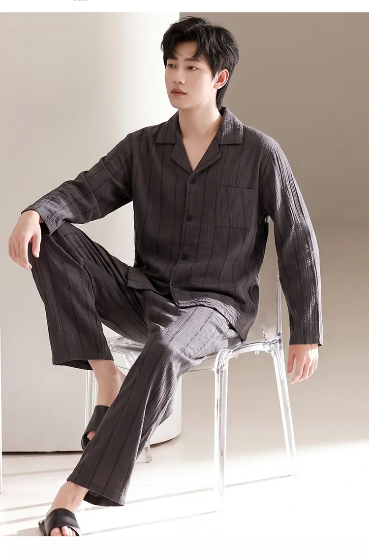 파자마 남성 면사 오픈 카라 남성복 투피스 롱 세트 L-3XL 네 가지 사이즈 · 도매 · OEM · 전 세계 배송 - Detail 6