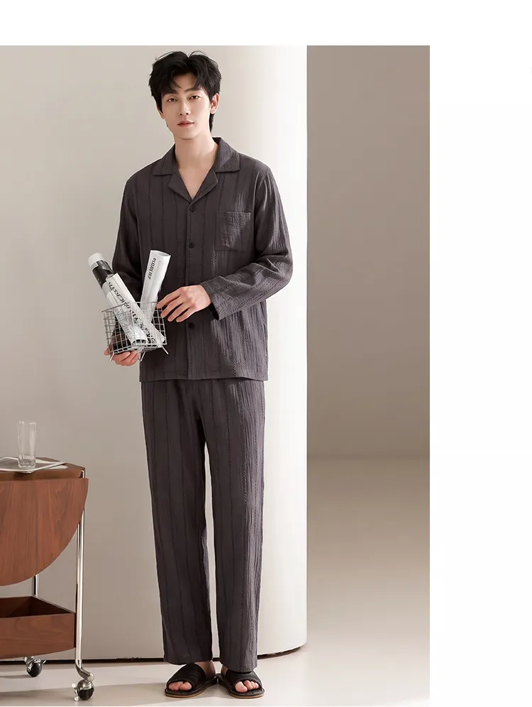 파자마 남성 면사 오픈 카라 남성복 투피스 롱 세트 L-3XL 네 가지 사이즈 · 도매 · OEM · 전 세계 배송 - Detail 8