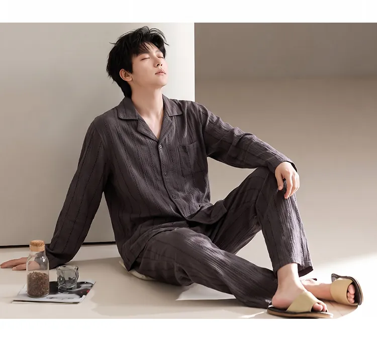 파자마 남성 면사 오픈 카라 남성복 투피스 롱 세트 L-3XL 네 가지 사이즈 · 도매 · OEM · 전 세계 배송 - Detail 7