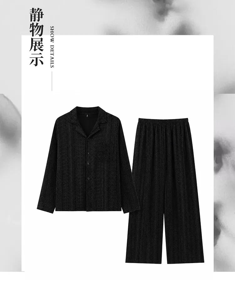 Men's Cotton Gauze Pajama Set, Open-Front Long Sleeve Top and Long Pants, Four Sizes L-3XL · Wholesale · OEM · Worldwide Shipping - Detail 11