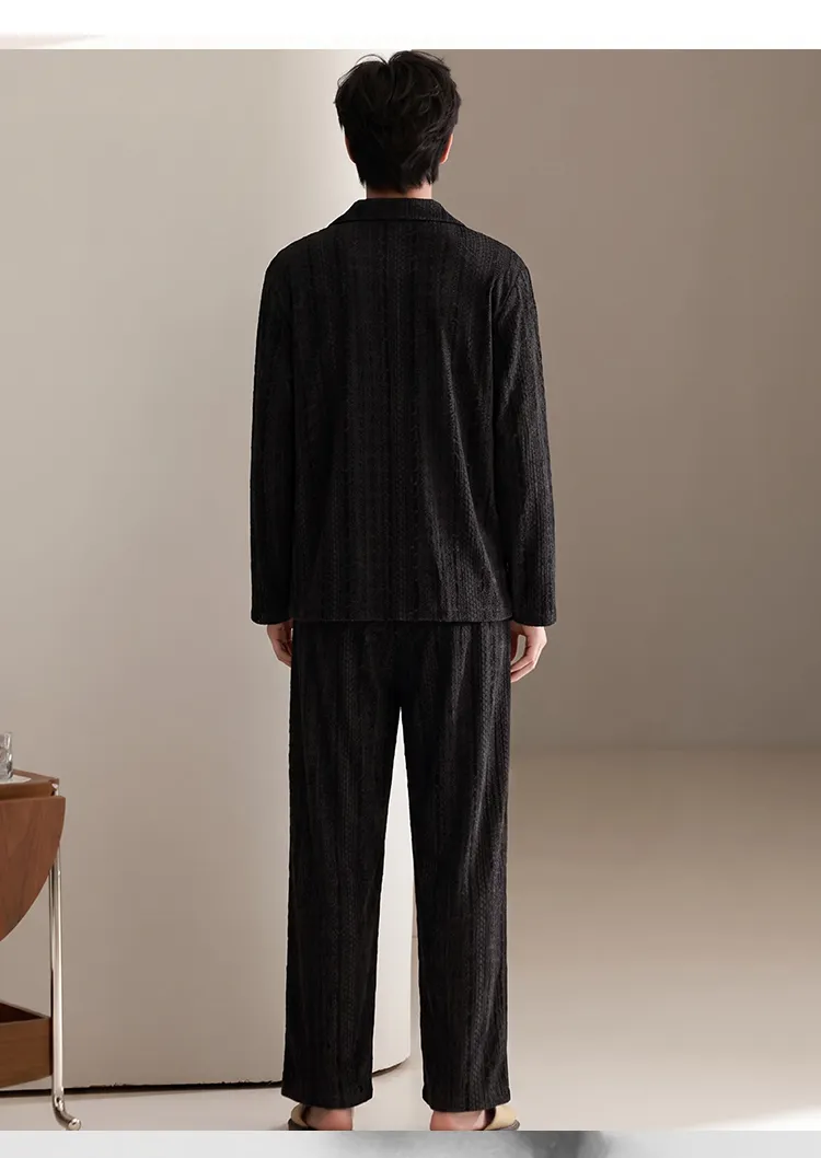 Men's Cotton Gauze Pajama Set, Open-Front Long Sleeve Top and Long Pants, Four Sizes L-3XL · Wholesale · OEM · Worldwide Shipping - Detail 10