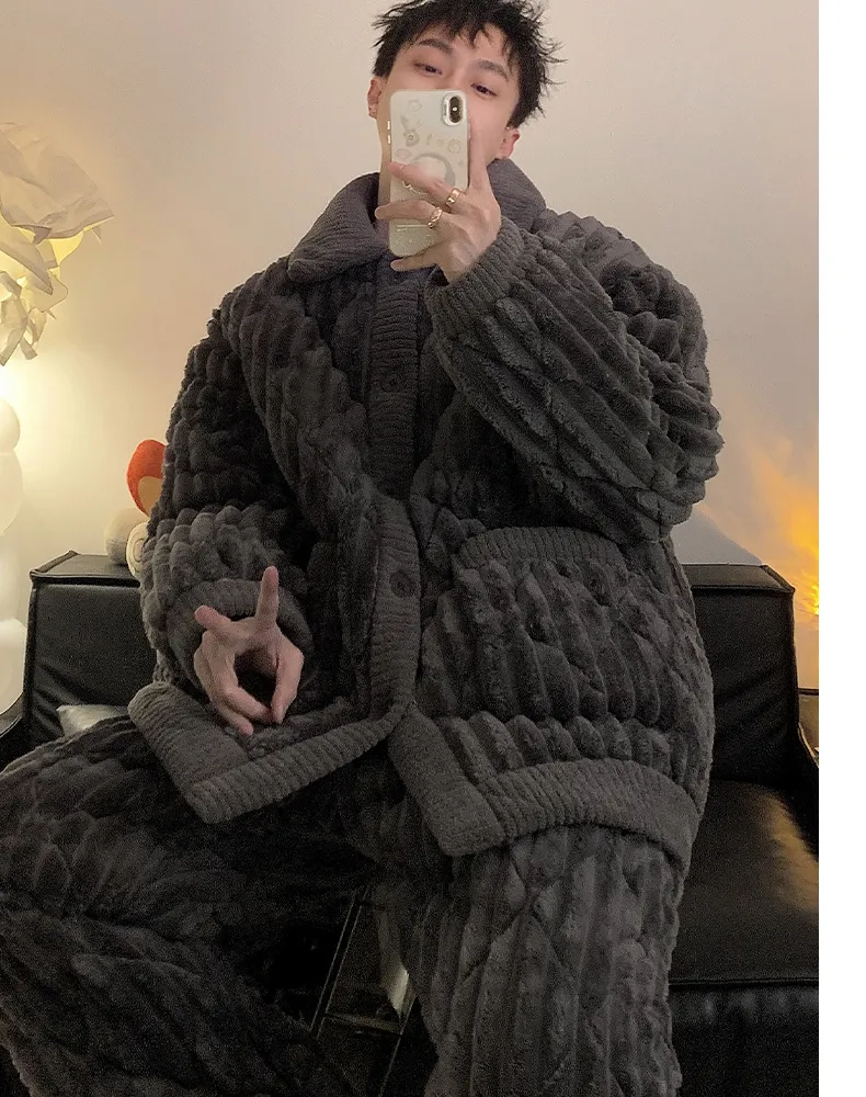 2026 New Winter Flannel Pajamas for Men Autumn Winter Thickened Fleece Three-Layer Quilted Loungewear Set · Wholesale · OEM · Worldwide Shipping - Detail 13