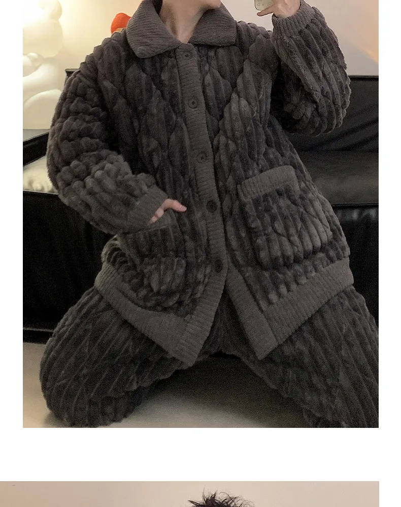 2026 New Winter Flannel Pajamas for Men Autumn Winter Thickened Fleece Three-Layer Quilted Loungewear Set · Wholesale · OEM · Worldwide Shipping - Detail 12