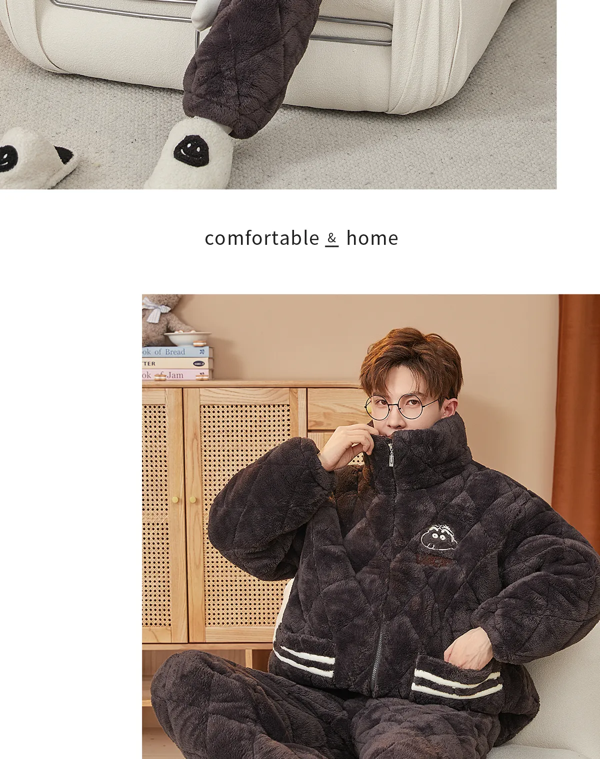 2026 New Winter Long Plush Pajamas for Men Autumn Winter Thickened Fleece Three-Layer Quilted Loungewear Set · Wholesale · OEM · Worldwide Shipping - Detail 9