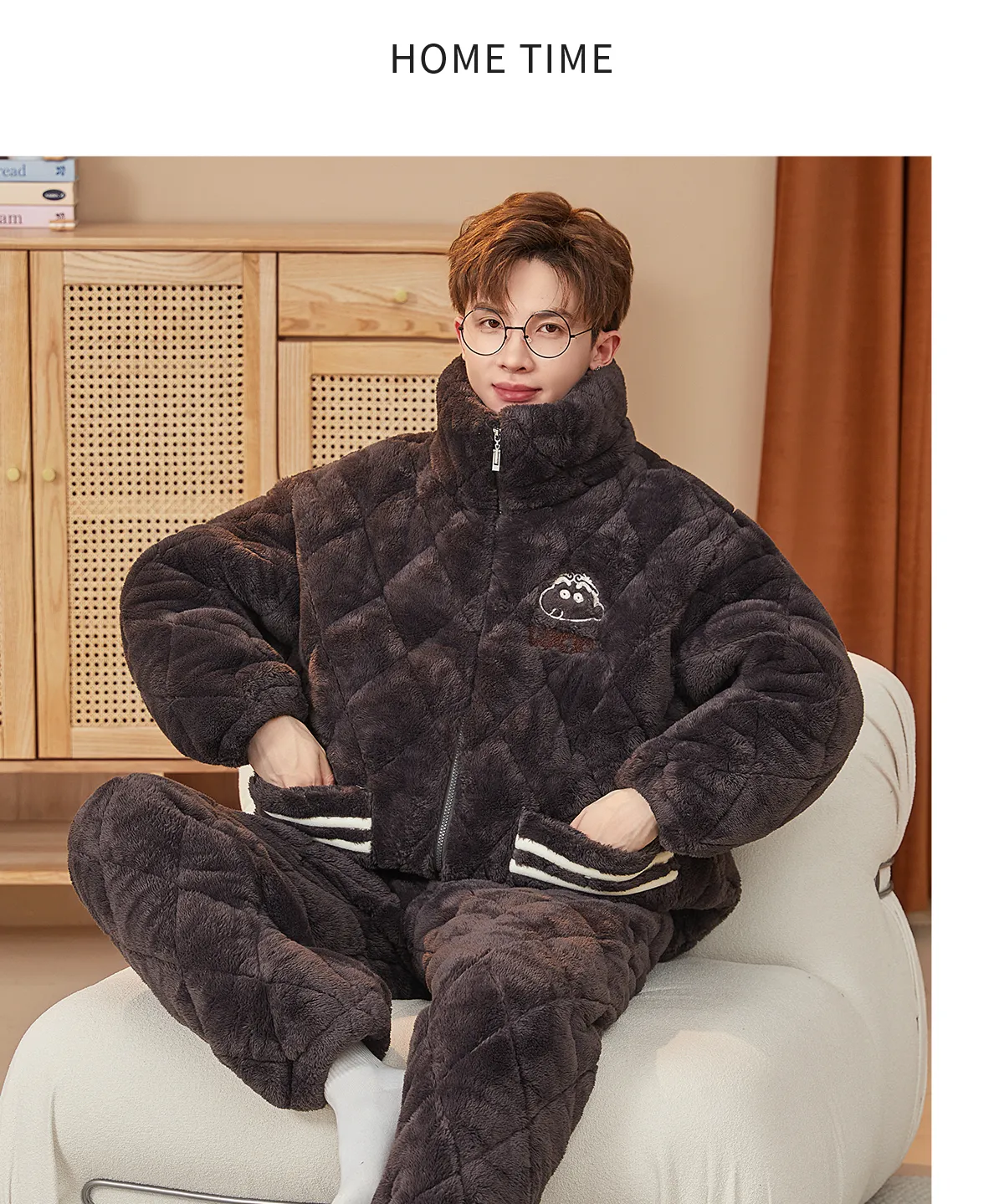 2026 New Winter Long Plush Pajamas for Men Autumn Winter Thickened Fleece Three-Layer Quilted Loungewear Set · Wholesale · OEM · Worldwide Shipping - Detail 8