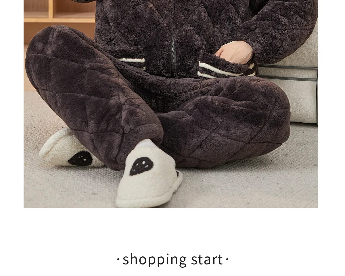 2026 New Winter Long Plush Pajamas for Men Autumn Winter Thickened Fleece Three-Layer Quilted Loungewear Set · Wholesale · OEM · Worldwide Shipping - Detail 11