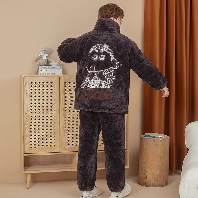 2026 New Winter Long Plush Pajamas for Men Autumn Winter Thickened Fleece Three-Layer Quilted Loungewear Set · Wholesale · OEM · Worldwide Shipping - View 4
