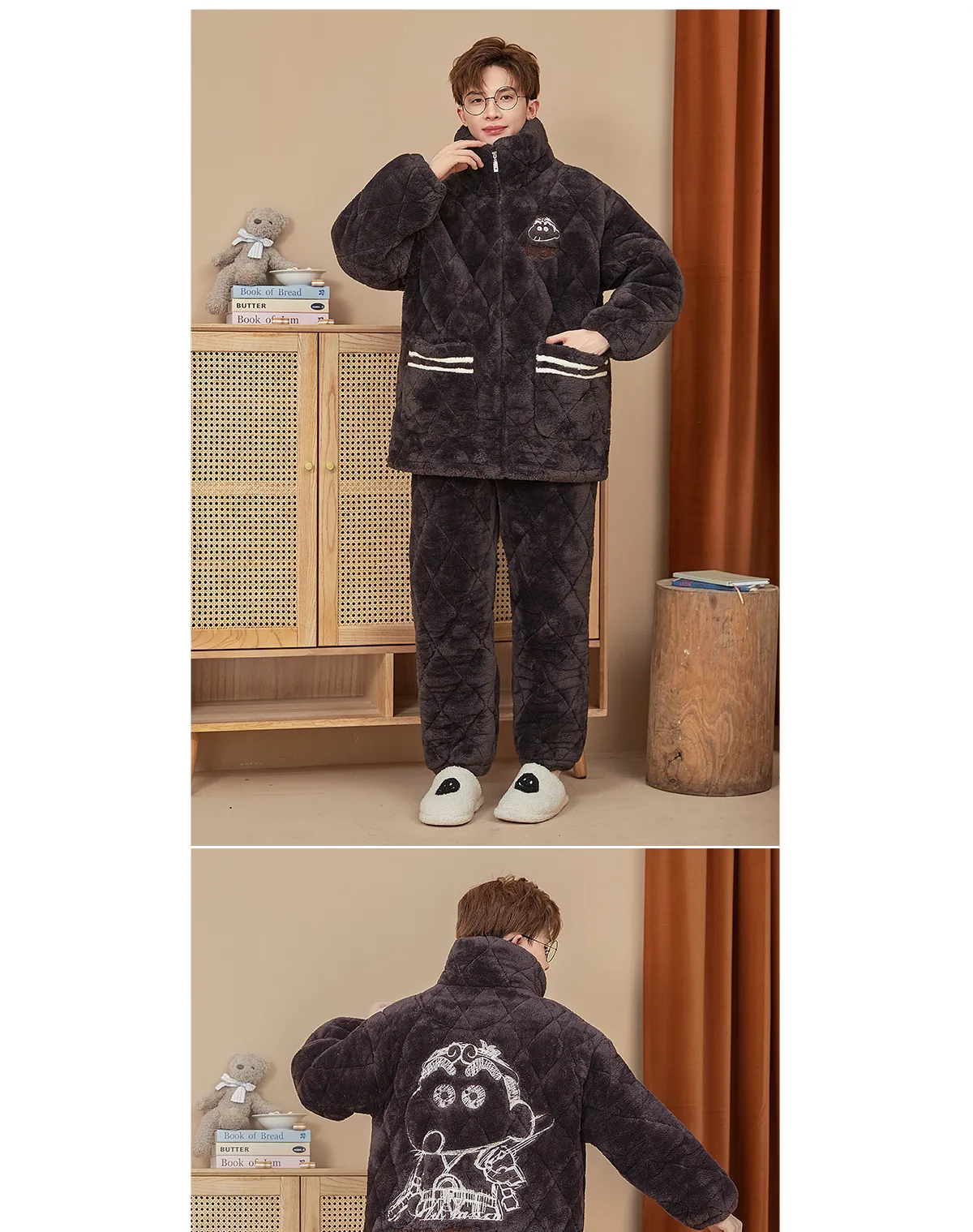 2026 New Winter Long Plush Pajamas for Men Autumn Winter Thickened Fleece Three-Layer Quilted Loungewear Set · Wholesale · OEM · Worldwide Shipping - Detail 6