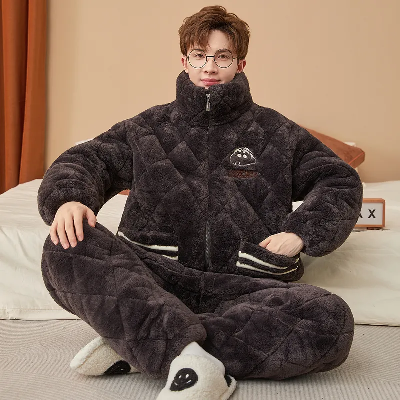 2026 New Winter Long Plush Pajamas for Men Autumn Winter Thickened Fleece Three-Layer Quilted Loungewear Set · Wholesale · OEM · Worldwide Shipping - View 1