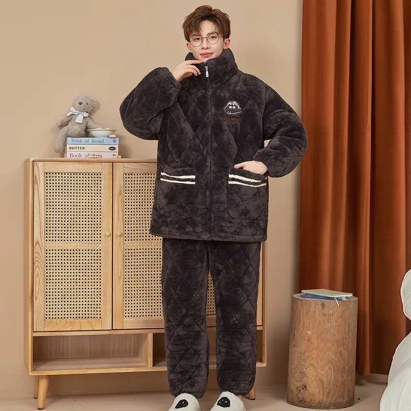 2026 New Winter Long Plush Pajamas for Men Autumn Winter Thickened Fleece Three-Layer Quilted Loungewear Set · Wholesale · OEM · Worldwide Shipping - View 2