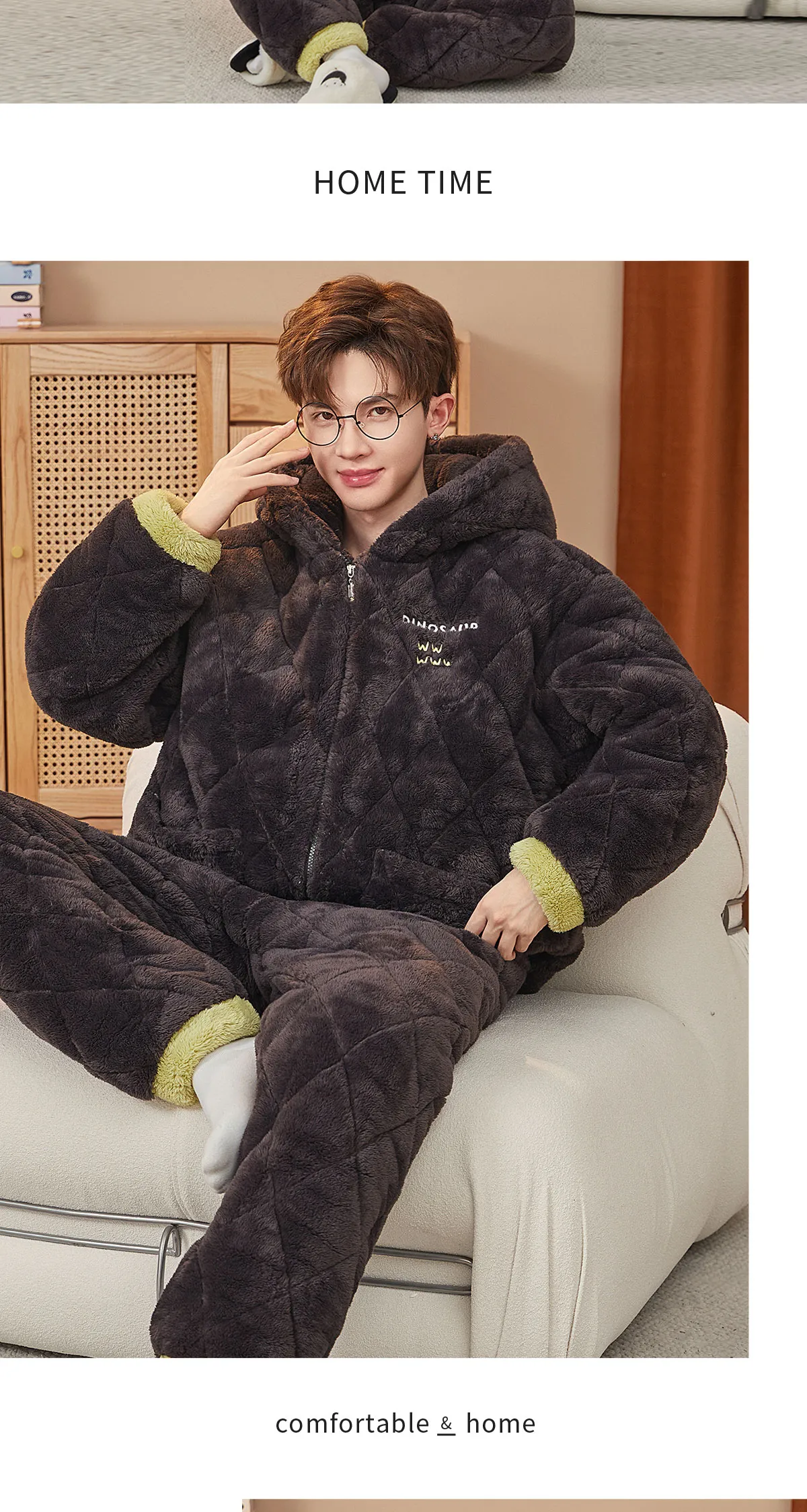 2026 New Winter Long Plush Pajamas for Men Autumn Winter Thickened Fleece Three-Layer Quilted Loungewear Set · Wholesale · OEM · Worldwide Shipping - Detail 6