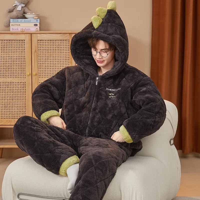 2026 New Winter Long Plush Pajamas for Men Autumn Winter Thickened Fleece Three-Layer Quilted Loungewear Set · Wholesale · OEM · Worldwide Shipping - View 4