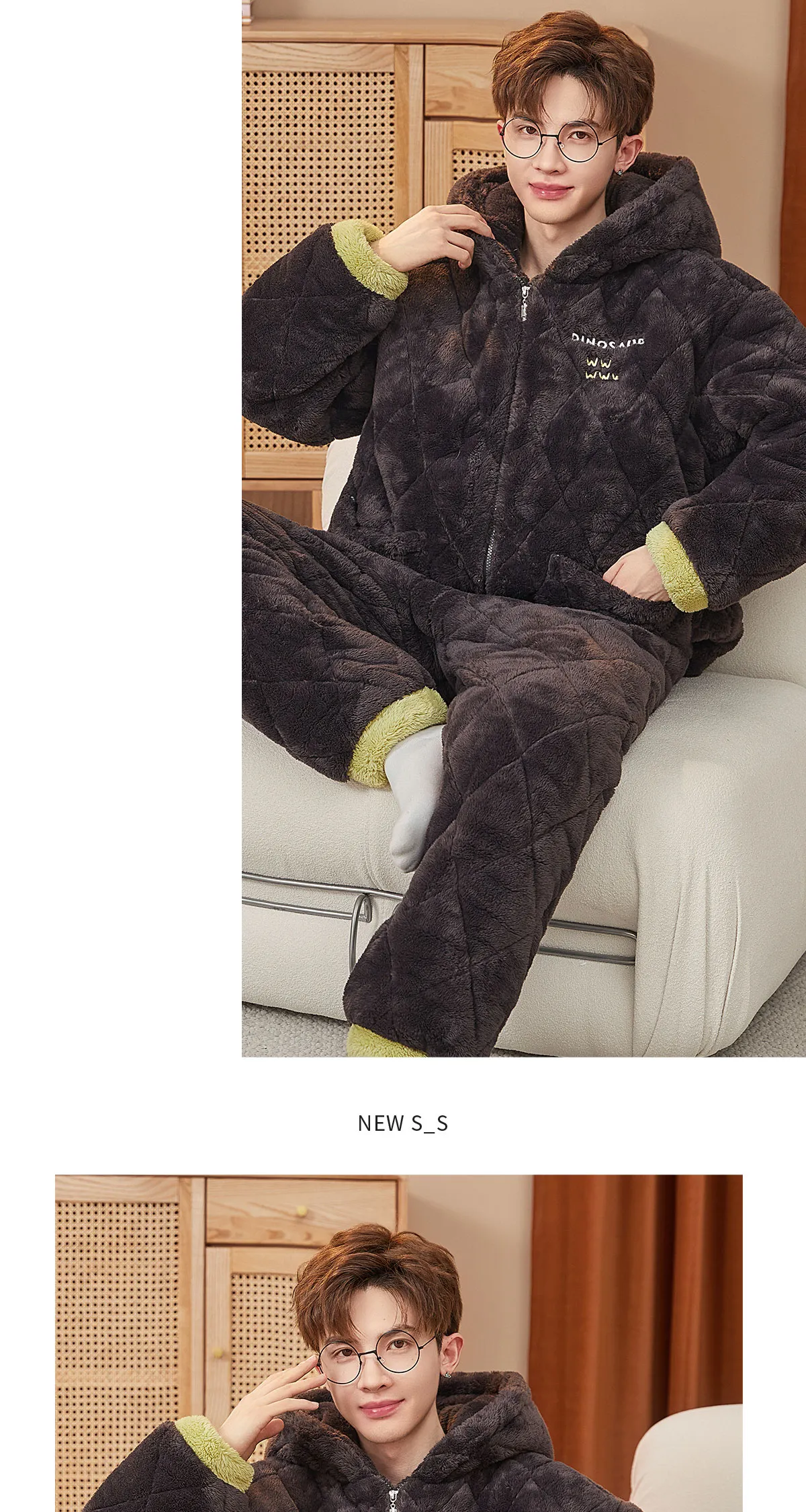 2026 New Winter Long Plush Pajamas for Men Autumn Winter Thickened Fleece Three-Layer Quilted Loungewear Set · Wholesale · OEM · Worldwide Shipping - Detail 7