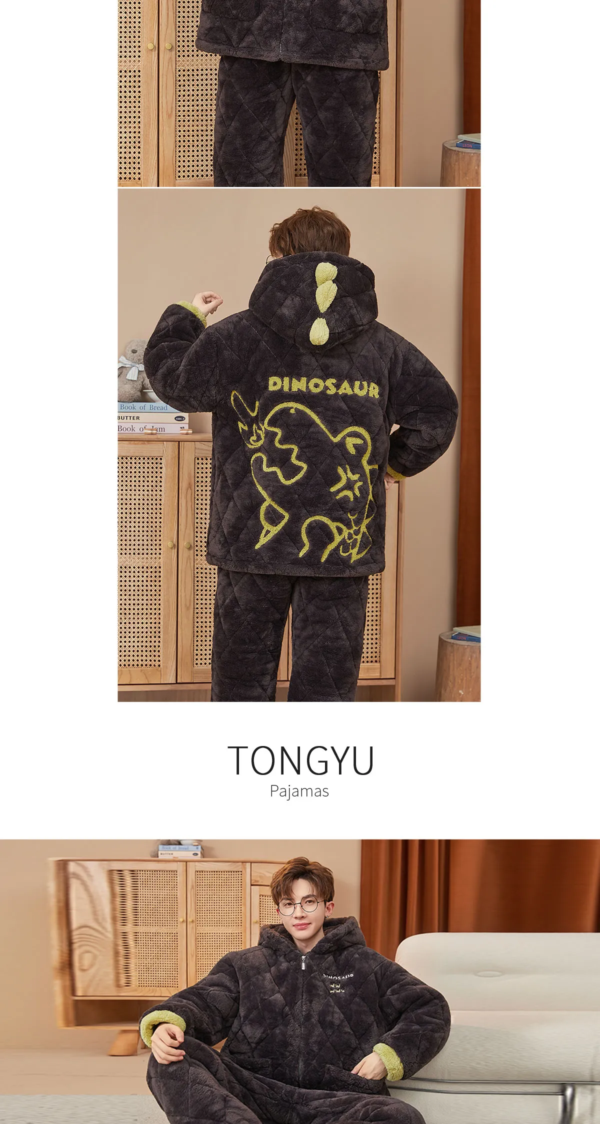 2026 New Winter Long Plush Pajamas for Men Autumn Winter Thickened Fleece Three-Layer Quilted Loungewear Set · Wholesale · OEM · Worldwide Shipping - Detail 5