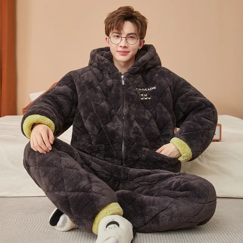 2026 New Winter Long Plush Pajamas for Men Autumn Winter Thickened Fleece Three-Layer Quilted Loungewear Set · Wholesale · OEM · Worldwide Shipping - View 1