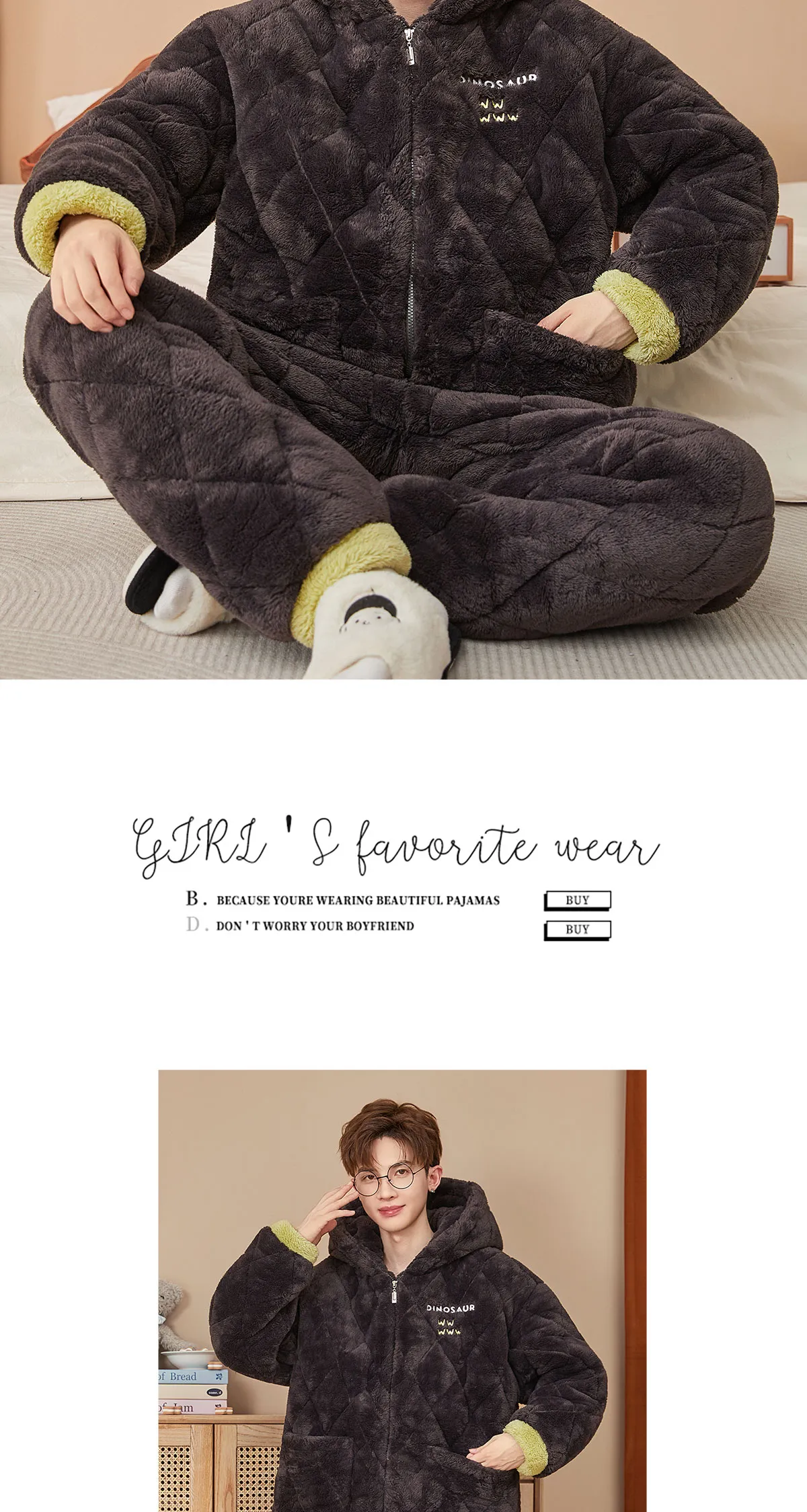 2026 New Winter Long Plush Pajamas for Men Autumn Winter Thickened Fleece Three-Layer Quilted Loungewear Set · Wholesale · OEM · Worldwide Shipping - Detail 4