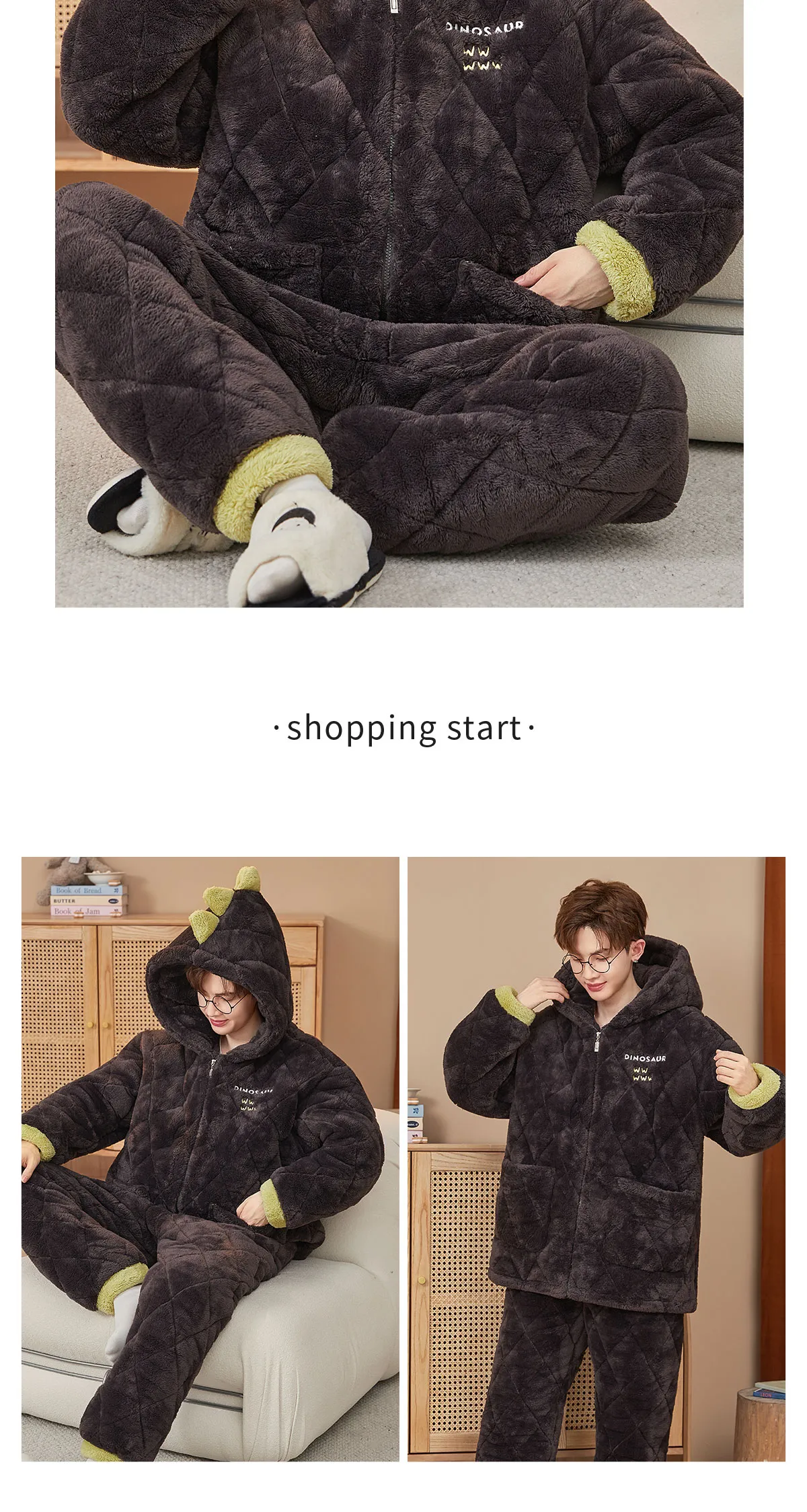 2026 New Winter Long Plush Pajamas for Men Autumn Winter Thickened Fleece Three-Layer Quilted Loungewear Set · Wholesale · OEM · Worldwide Shipping - Detail 8