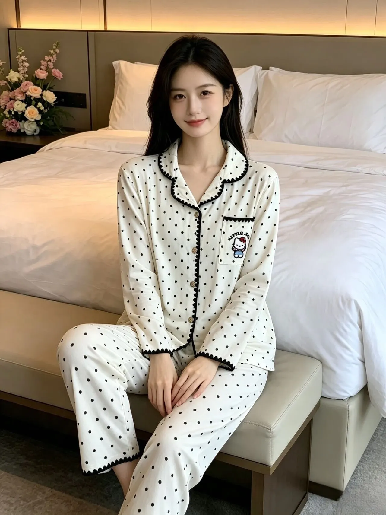 파자마 여성 가을겨울 조개 스타일 240g 독일 벨벳 카툰 소녀 카디건 라펠 홈웨어 세트 외출 · 도매 · OEM · 전 세계 배송 - Detail 6