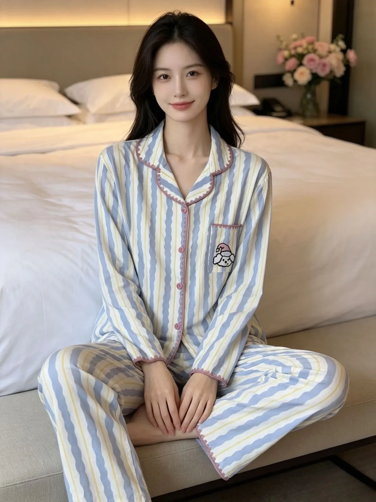 파자마 여성 가을겨울 조개 스타일 240g 독일 벨벳 카툰 소녀 카디건 라펠 홈웨어 세트 외출 · 도매 · OEM · 전 세계 배송 - Detail 2