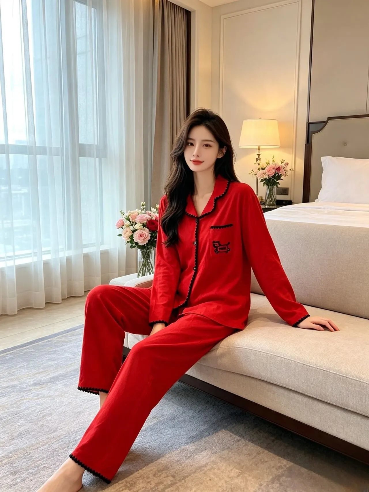 파자마 여성 가을겨울 조개 스타일 240g 독일 벨벳 카툰 소녀 카디건 라펠 홈웨어 세트 외출 · 도매 · OEM · 전 세계 배송 - Detail 13