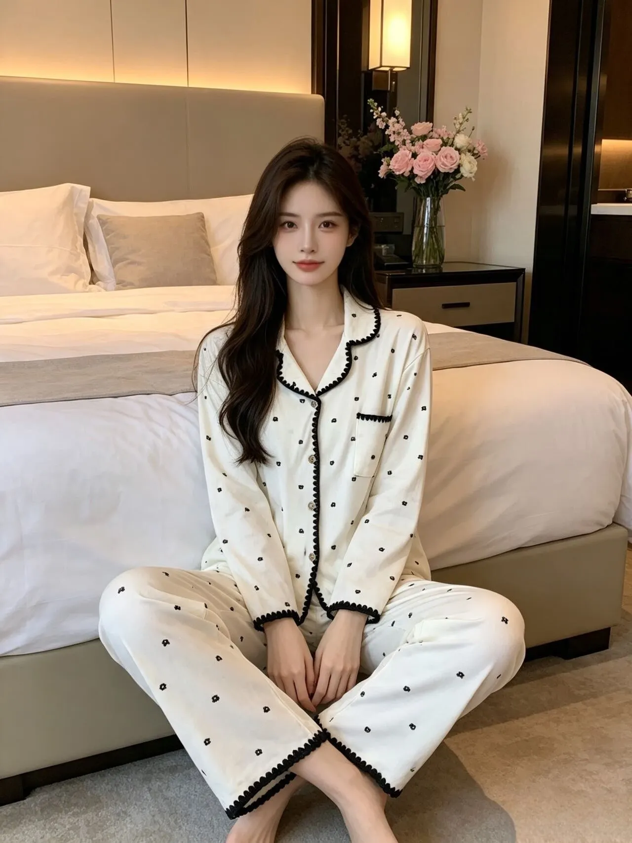 파자마 여성 가을겨울 조개 스타일 240g 독일 벨벳 카툰 소녀 카디건 라펠 홈웨어 세트 외출 · 도매 · OEM · 전 세계 배송 - Detail 9