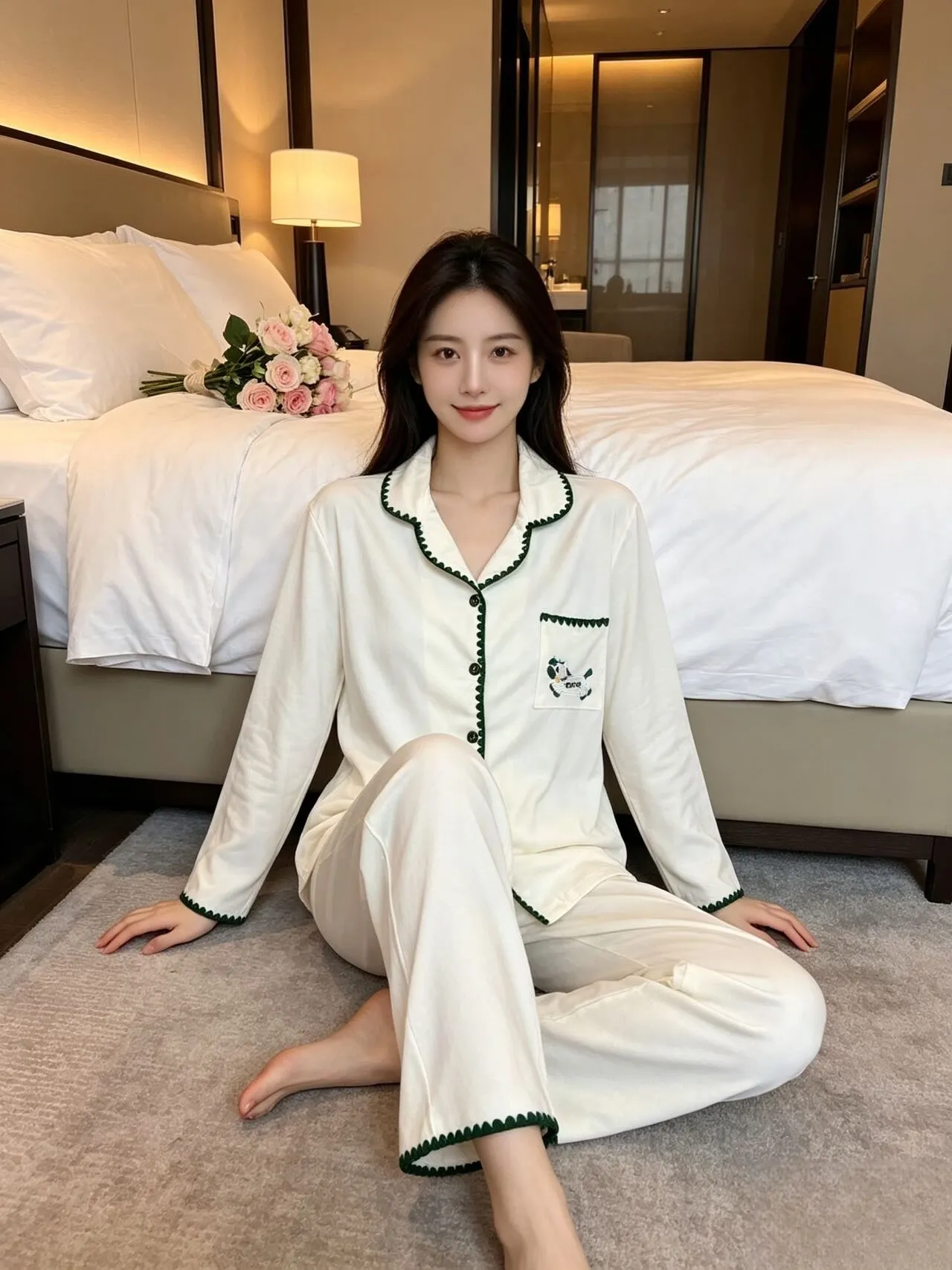 파자마 여성 가을겨울 조개 스타일 240g 독일 벨벳 카툰 소녀 카디건 라펠 홈웨어 세트 외출 · 도매 · OEM · 전 세계 배송 - Detail 12