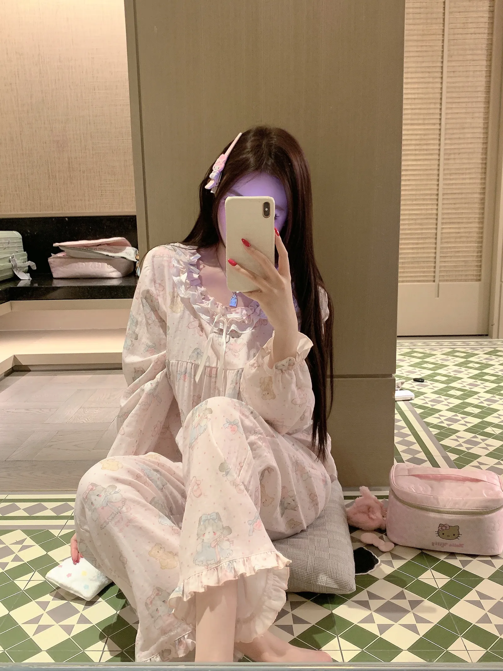 Qiaomengran Soft Girl Cute Doll Collar Sweet Pajamas Women Spring Autumn Long Sleeve Thin Long Sleeve Homewear · Wholesale · OEM · Worldwide Shipping - Detail 3