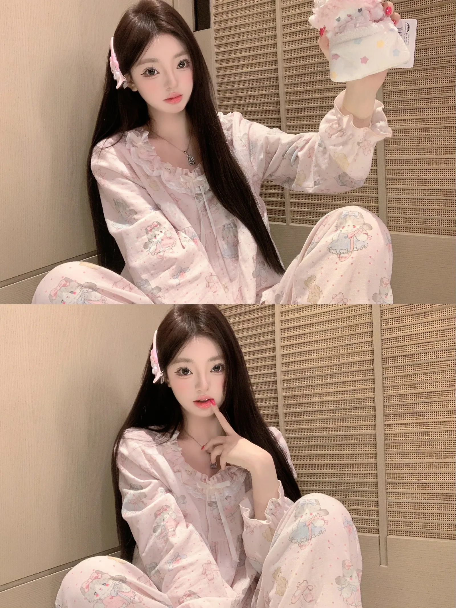 Qiaomengran Soft Girl Cute Doll Collar Sweet Pajamas Women Spring Autumn Long Sleeve Thin Long Sleeve Homewear · Wholesale · OEM · Worldwide Shipping - View 3