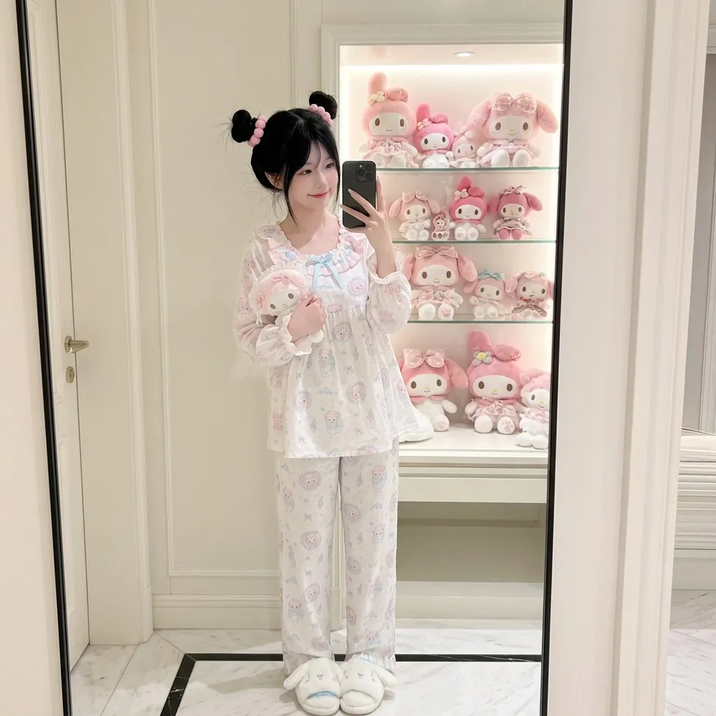 乔梦燃 かわいいドールカラー 甘いパジャマ レディース 春秋 長袖 薄手 ins 長袖 部屋着 · 卸売 · OEM · 世界へ発送 - View 4