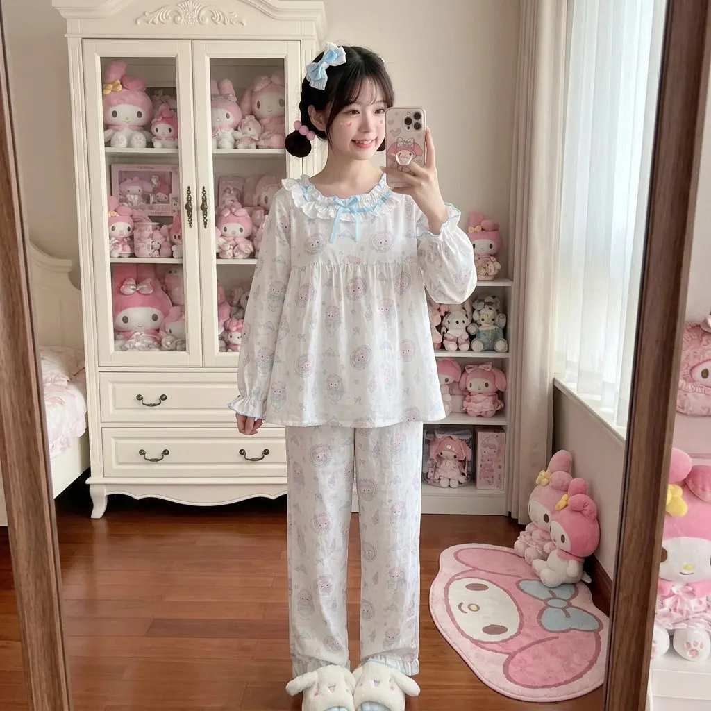 乔梦燃 かわいいドールカラー 甘いパジャマ レディース 春秋 長袖 薄手 ins 長袖 部屋着 · 卸売 · OEM · 世界へ発送