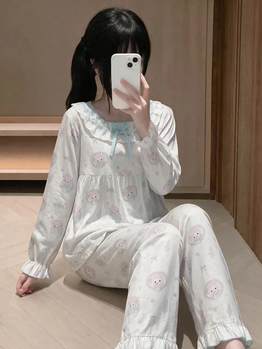 Qiaomengran Soft Girl Cute Doll Collar Sweet Pajama Women Spring Autumn Long Sleeve Thin Ins Long Sleeve · Wholesale · OEM · Worldwide Shipping - Detail 2