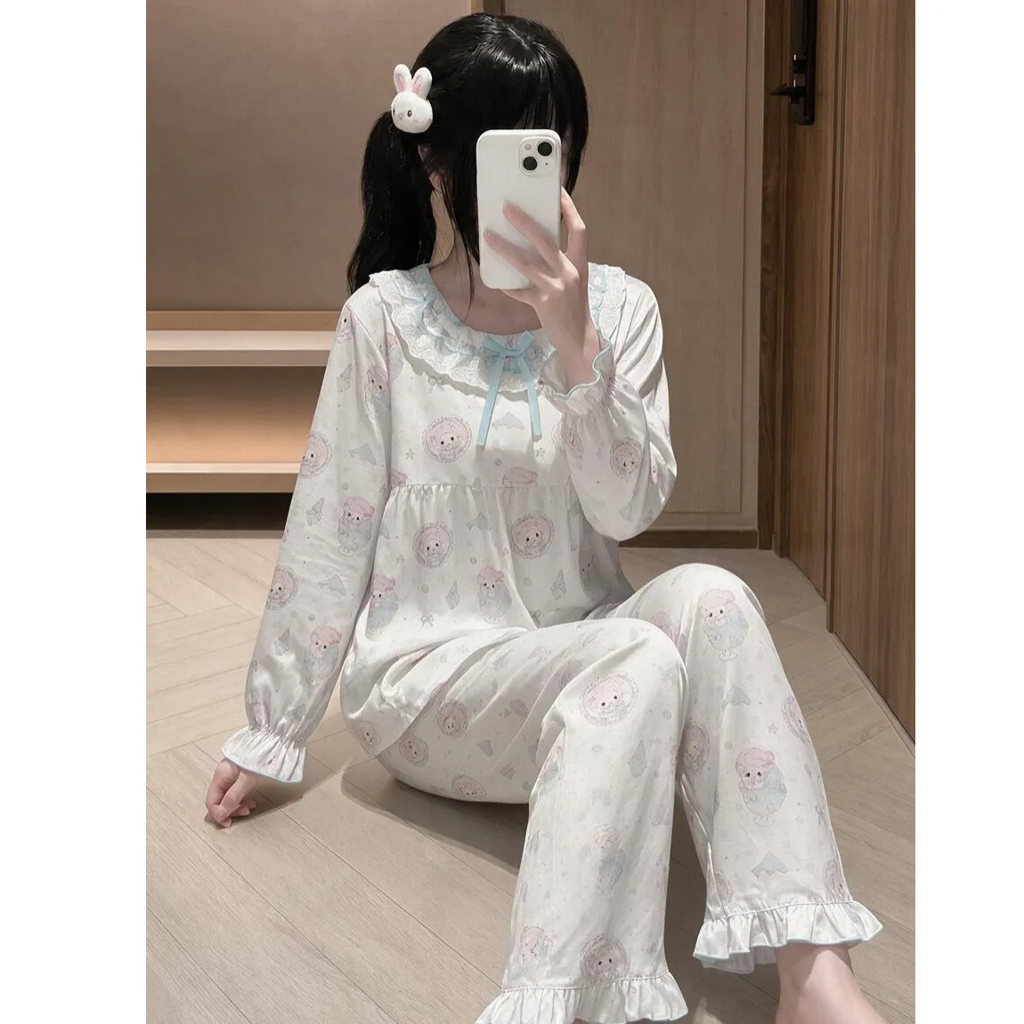 乔梦燃 ゆるふわかわいいドールカラー 甘いパジャマ レディース 春秋 長袖 薄手 ins 長袖 · 卸売 · OEM · 世界へ発送