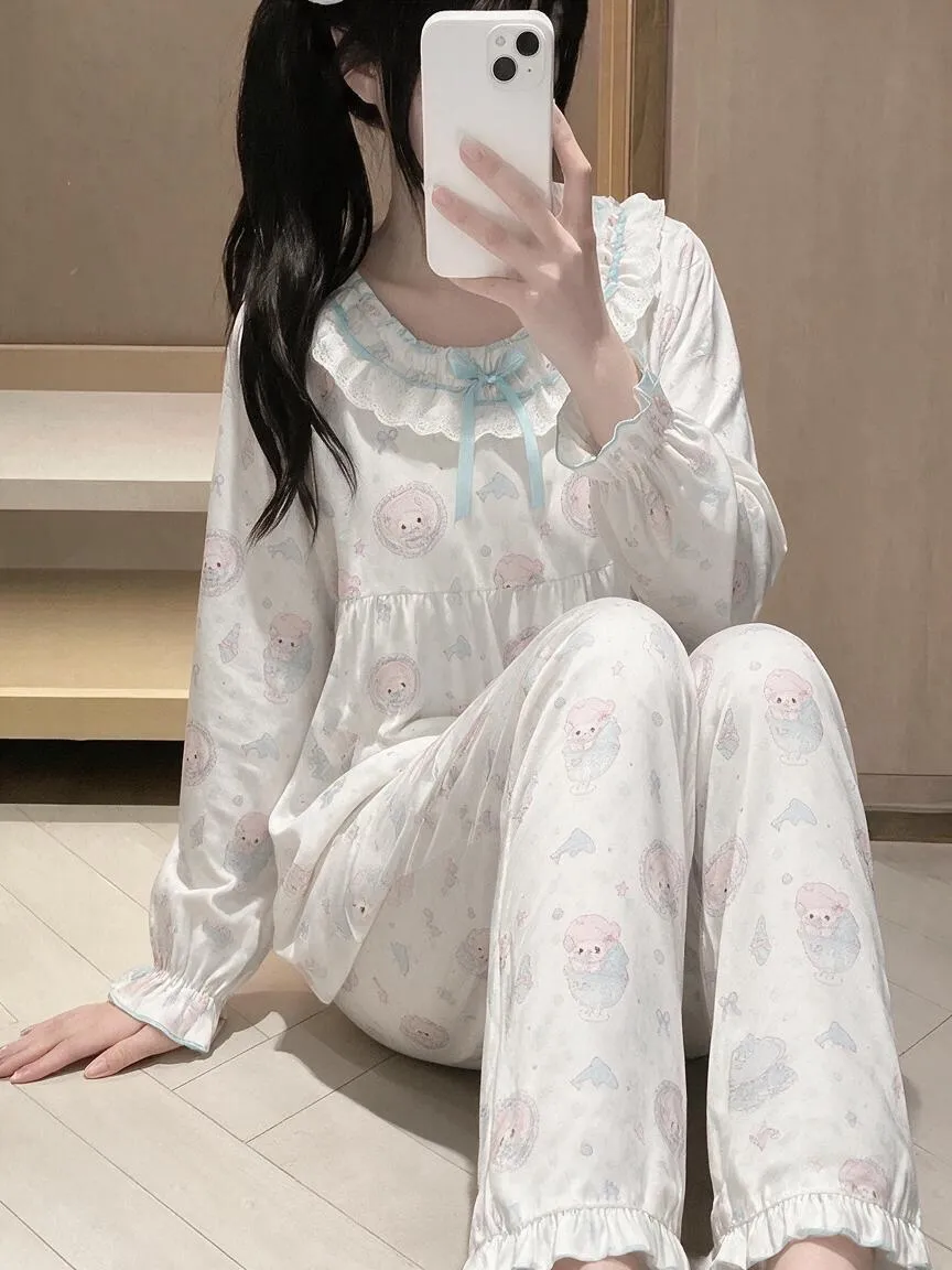 Qiaomengran Soft Girl Cute Doll Collar Sweet Pajama Women Spring Autumn Long Sleeve Thin Ins Long Sleeve · Wholesale · OEM · Worldwide Shipping - Detail 3