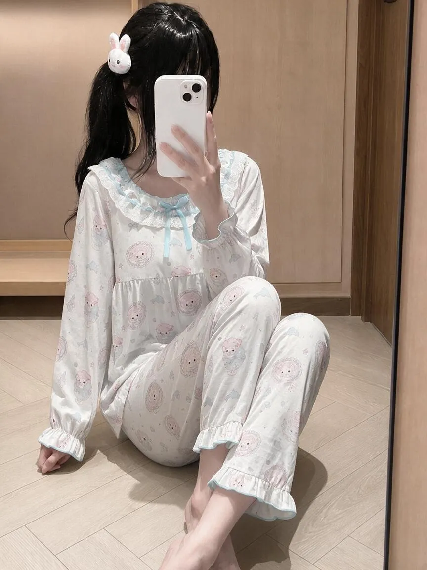 Qiaomengran Soft Girl Cute Doll Collar Sweet Pajama Women Spring Autumn Long Sleeve Thin Ins Long Sleeve · Wholesale · OEM · Worldwide Shipping - Detail 4