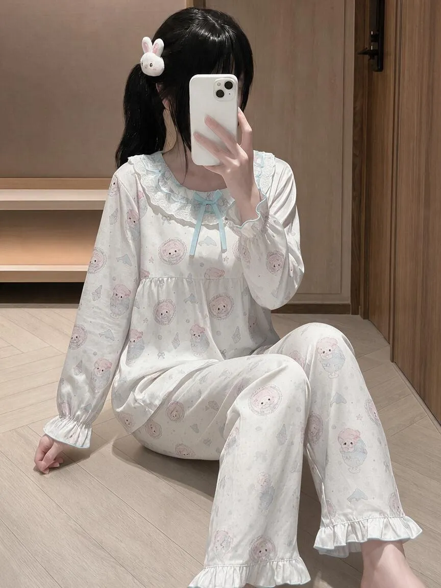 Qiaomengran Soft Girl Cute Doll Collar Sweet Pajama Women Spring Autumn Long Sleeve Thin Ins Long Sleeve · Wholesale · OEM · Worldwide Shipping - Detail 5