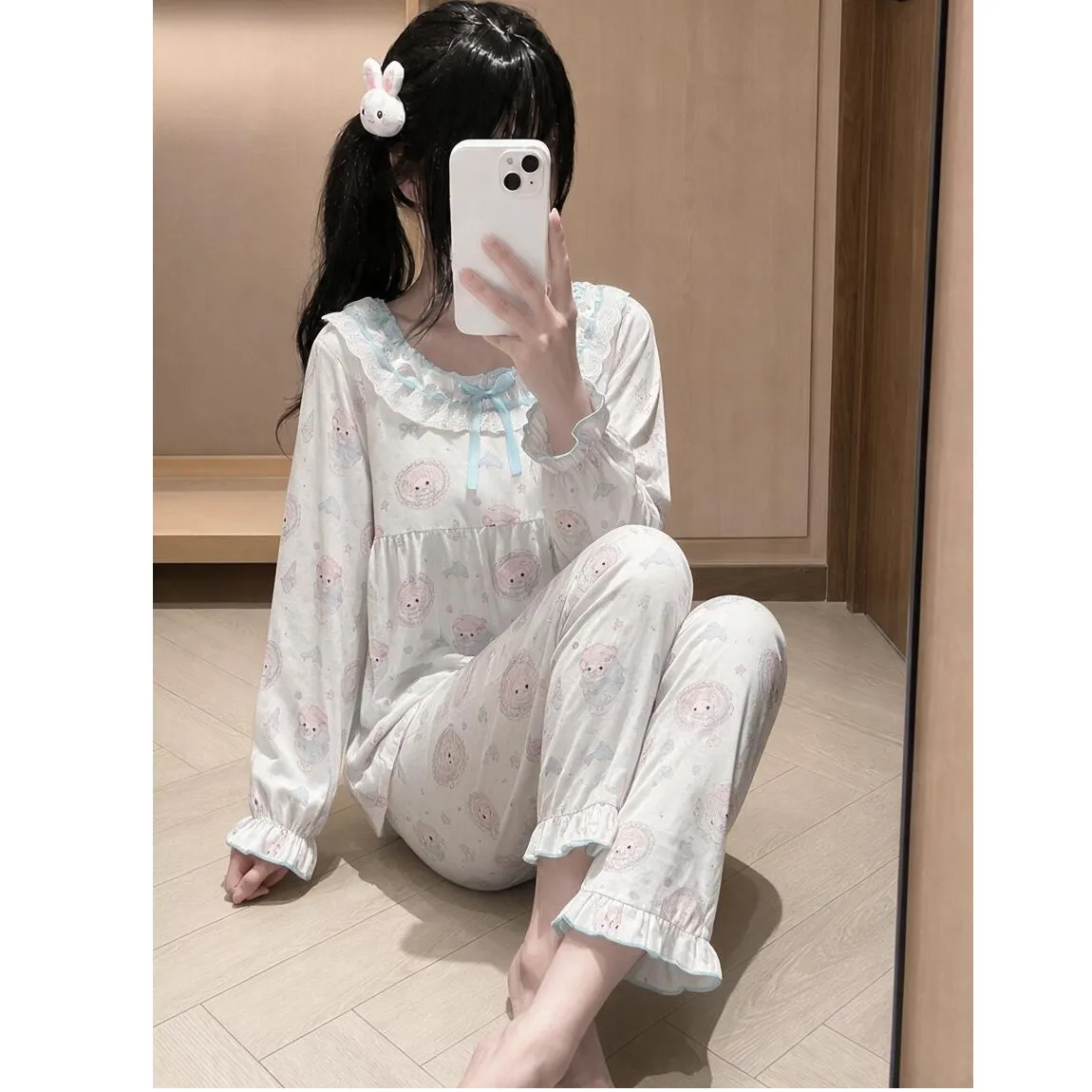 Qiaomengran Soft Girl Cute Doll Collar Sweet Pajama Women Spring Autumn Long Sleeve Thin Ins Long Sleeve · Wholesale · OEM · Worldwide Shipping - View 4