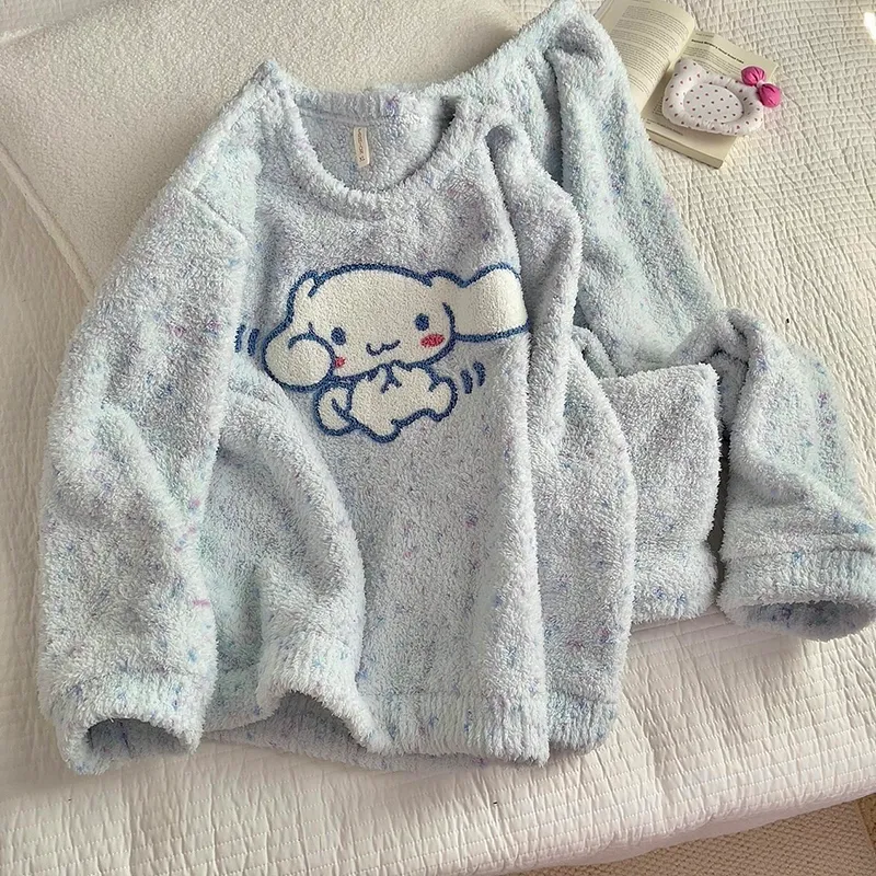Pajamas Women Autumn Winter Half Fleece Thickened Plus Size Cartoon Student Long Sleeve Long Pants Soft Homewear Wearable Outside · Wholesale · OEM · Worldwide Shipping - View 4