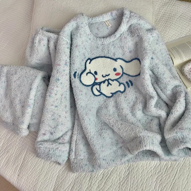 Pajamas Women Autumn Winter Half Fleece Thickened Plus Size Cartoon Student Long Sleeve Long Pants Soft Homewear Wearable Outside · Wholesale · OEM · Worldwide Shipping - Detail 1