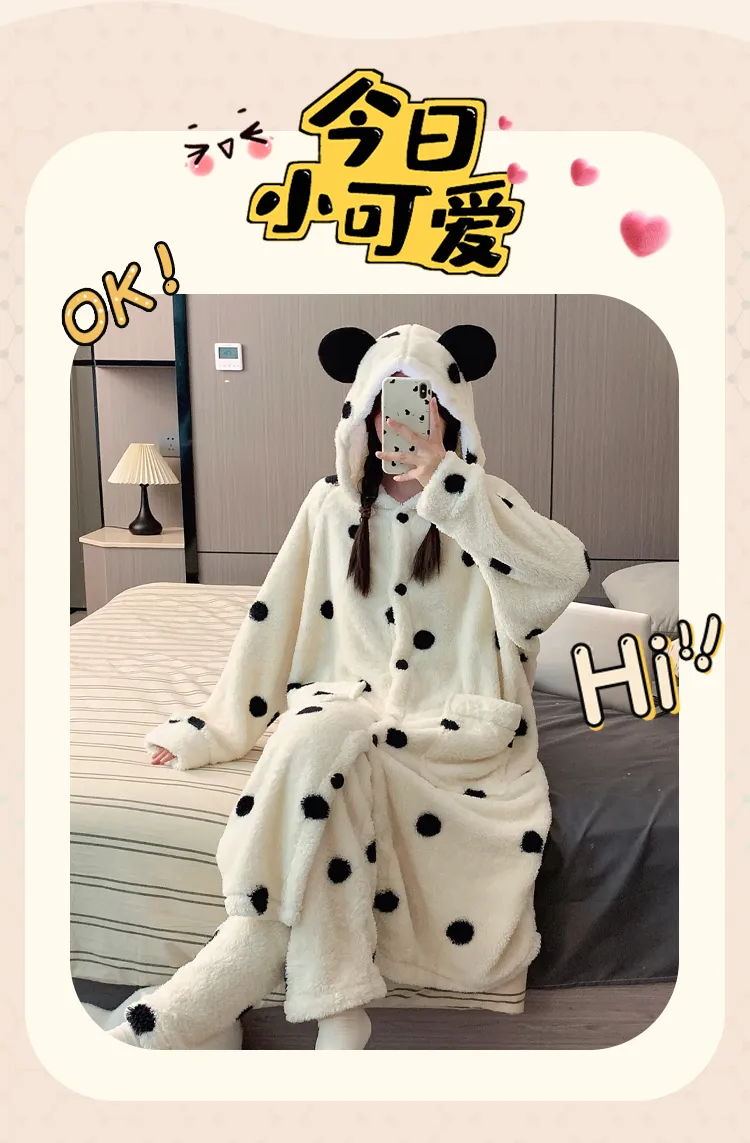 Real photos! Winter new pajamas women coral fleece hooded robe long pants set thickened warm cute homewear · Wholesale · OEM · Worldwide Shipping - Detail 6