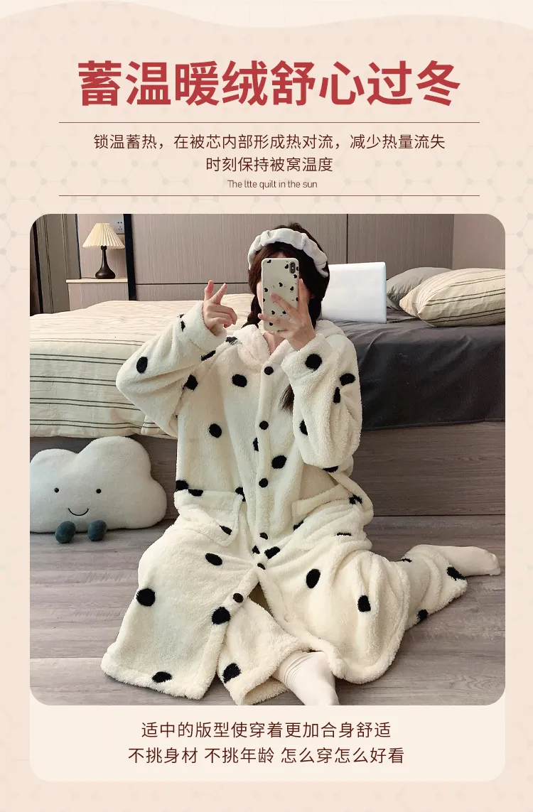 Real photos! Winter new pajamas women coral fleece hooded cardigan robe single robe thickened warm cute homewear · Wholesale · OEM · Worldwide Shipping - Detail 3