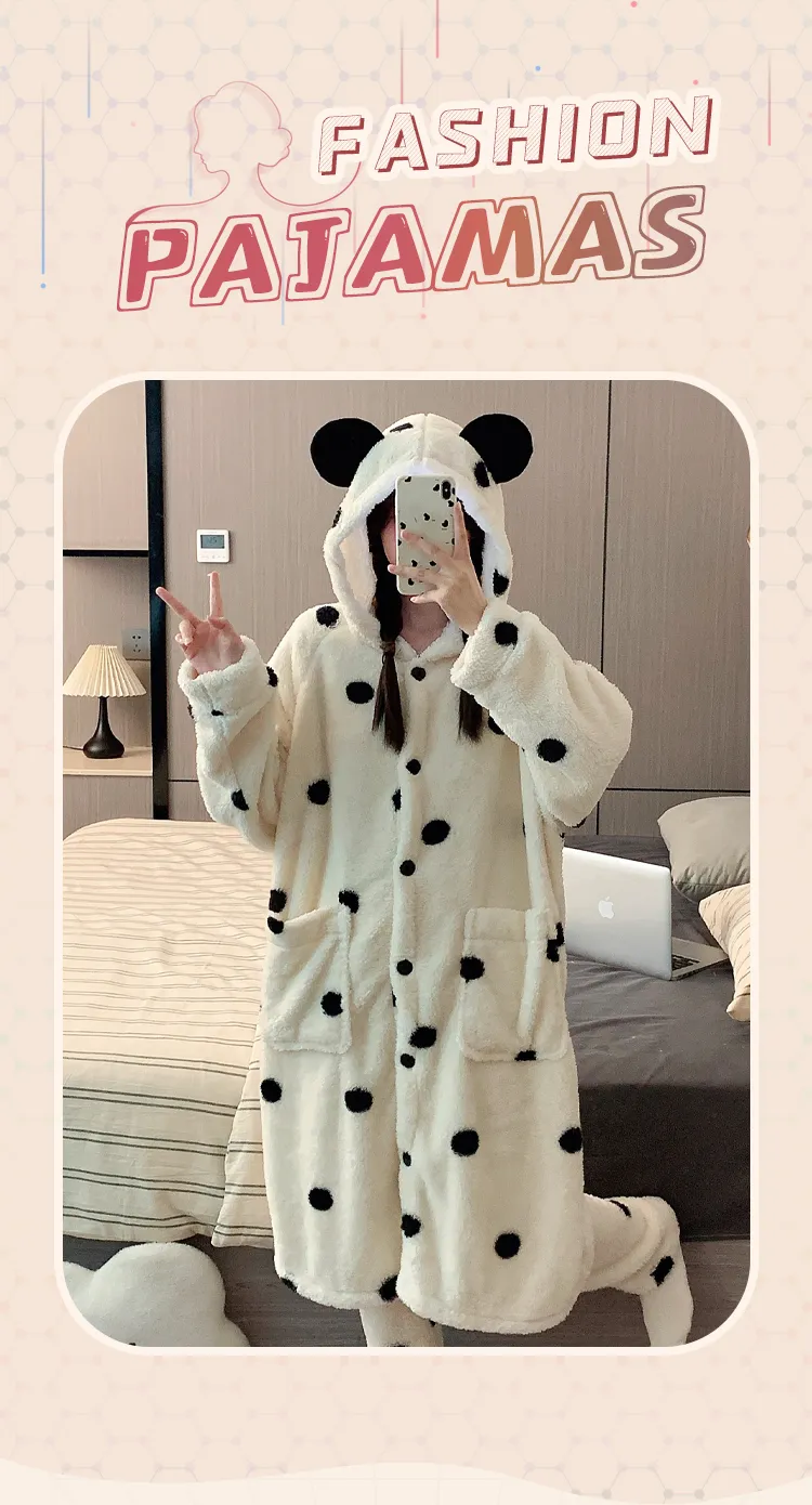 Real photos! Winter new pajamas women coral fleece hooded cardigan robe single robe thickened warm cute homewear · Wholesale · OEM · Worldwide Shipping - Detail 1