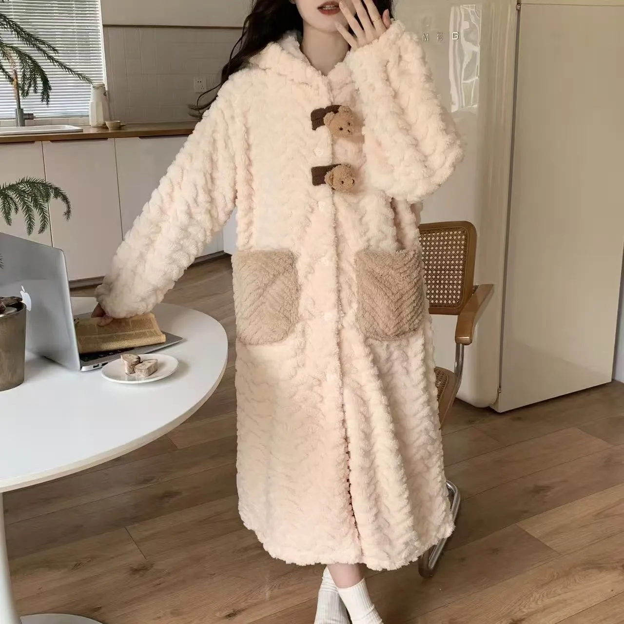 Live Hot Colorful Dots Winter Cartoon Robe Warm Cute Winter Coral Fleece Thickened Homewear · Wholesale · OEM · Worldwide Shipping - View 3