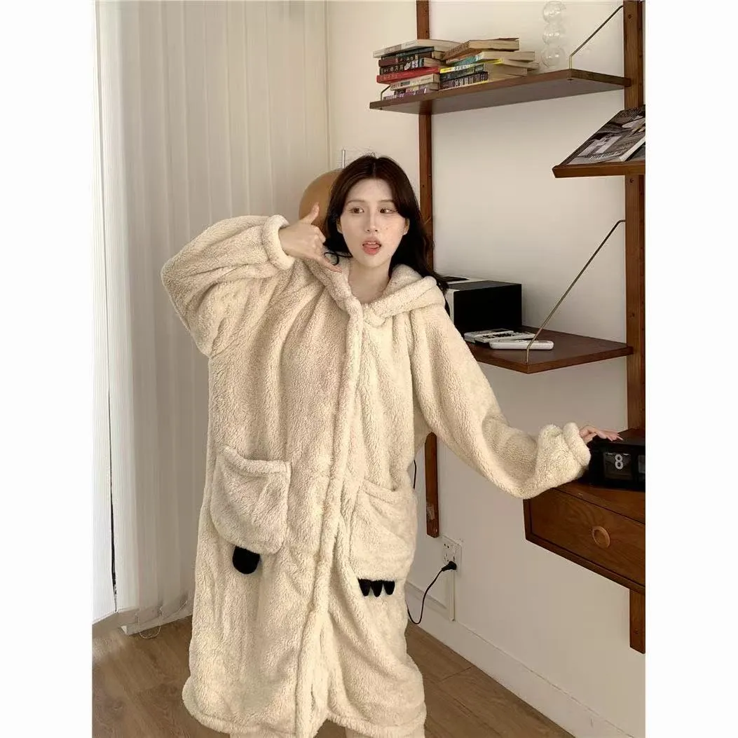 Xinyi Winter Thickened Pajama Women's Set Cartoon Robe Warm Coral Fleece Homewear · Wholesale · OEM · Worldwide Shipping - View 4