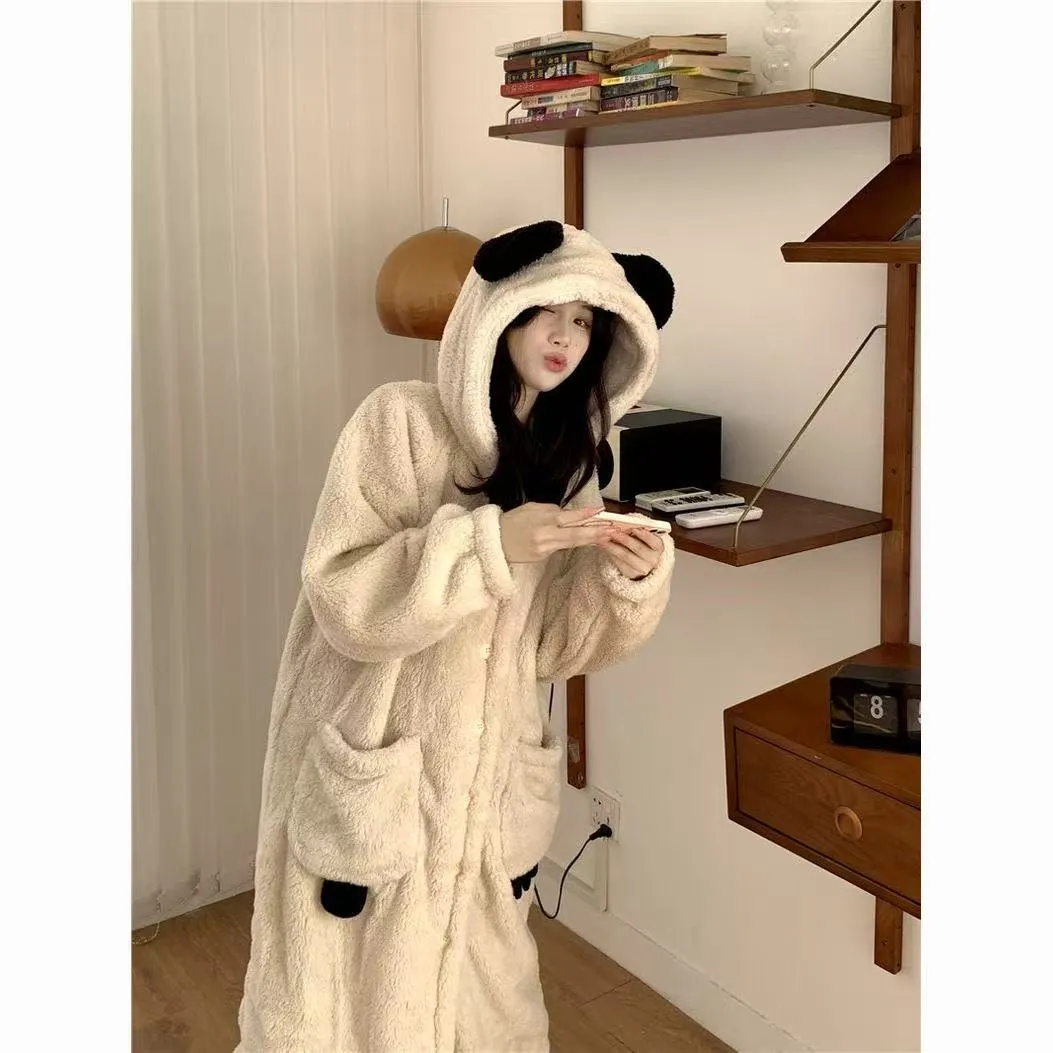 Xinyi Winter Thickened Pajama Women's Set Cartoon Robe Warm Coral Fleece Homewear · Wholesale · OEM · Worldwide Shipping - View 3