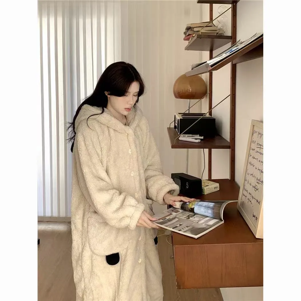 Xinyi Winter Thickened Pajama Women's Set Cartoon Robe Warm Coral Fleece Homewear · Wholesale · OEM · Worldwide Shipping - Detail 4