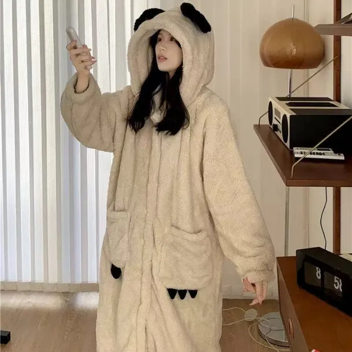 Xinyi Winter Thickened Pajama Women's Set Cartoon Robe Warm Coral Fleece Homewear · Wholesale · OEM · Worldwide Shipping - Detail 1